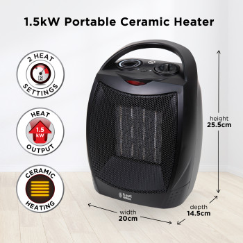 Russell Hobbs RHFH1006B 1.5kW Portable Ceramic Heater - Black image 2